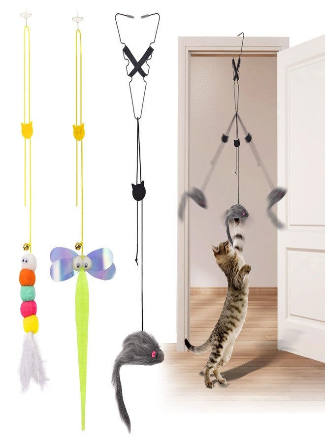 CAPHONT Hanging Interactive Cat Toy for Indoor Cats, 3 Pack Retractable Cat Feather Toy Kitten Toys with Bell/Elastic Rope/Adjustable Buckle for Play Chase Exercise Teaser - Image 1